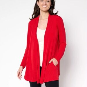 Susan Graver Knit Open Cardigan. Red. Size Large